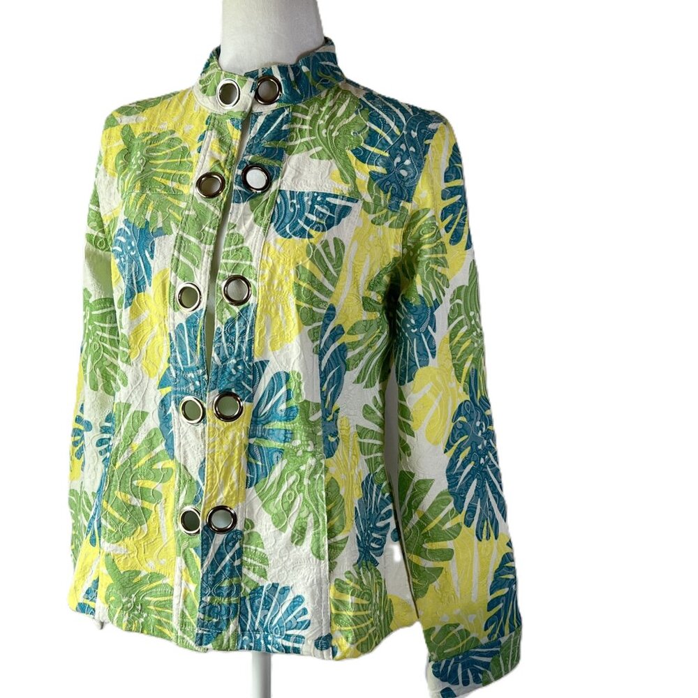 🌴Mahtani  Sz M Artistic Embroidered Moto Jacket - Edgy & Unique -Pop of Color🌴